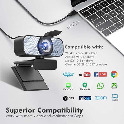 USB HD Webcam with Built-in Microphone and Rotatable Tripod, 1080P ...
