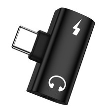 USB C Samsung Headphone and Charger Adapter, 2 in 1 Type C to 3.5mm Aux black