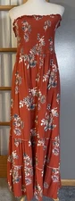 Xhilaration Floral Strapless Maxi Dress Juniors XL Red Smocked High Slit Cottage