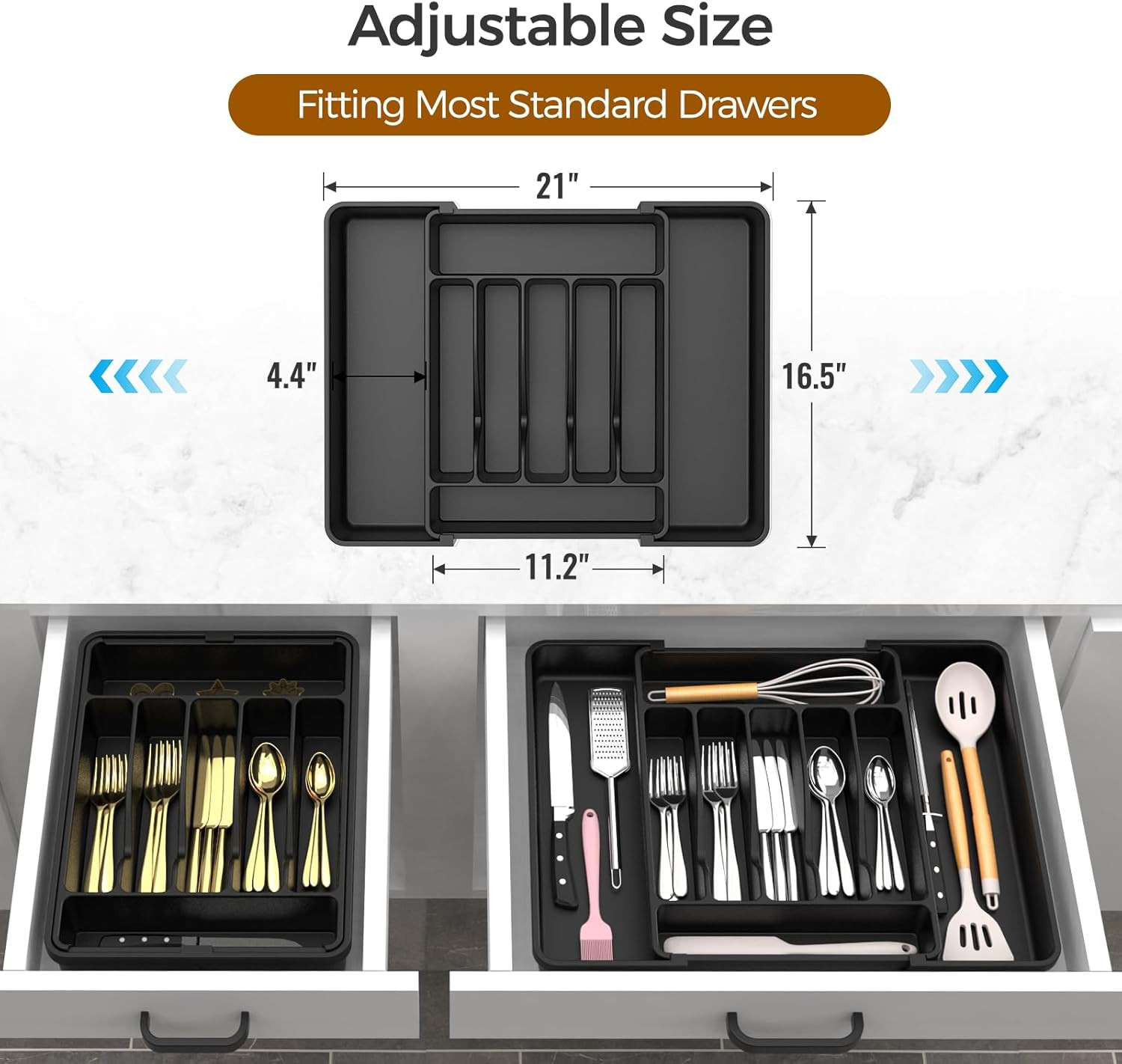Extra Large Expandable Silverware Organizer, Bpa-Free Food-Safe Cutlery Flatware