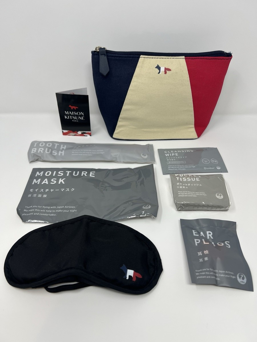 Maison Kitsune Paris Japan Airlines JAL Zip Pouch Amenity Kit with
