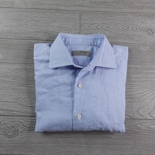 Canali Dress Shirt Men's Size 43 17 Blue Button Down Shirt Long Sleeve Barrel