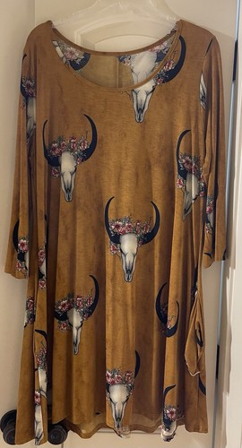 Heimish Western BOHO Bull Skull Boutique Women’s 1X Dress