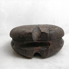 Original Antiker massiver Holz Flaschenzug Seilrolle Umlenkrolle