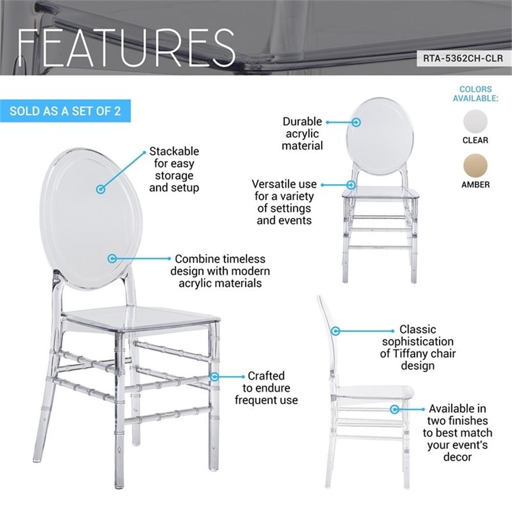 Pemberly Row Stackable Ghost Style Clear Acrylic Event Chairs - Set of 2