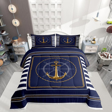 Anchor Decor Comforter Set Queen Size Nautical Themed Bedding Set for Boys Girls