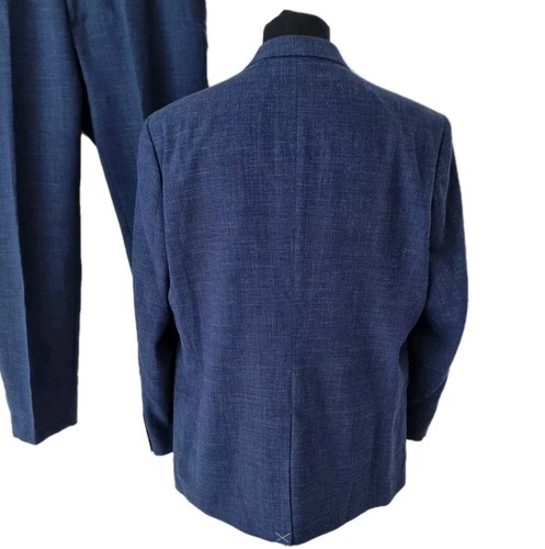 Brook Taverner Suit 46R Wool Linen W40 L30 Blue Wedding Party Office Races - Picture 7 of 13