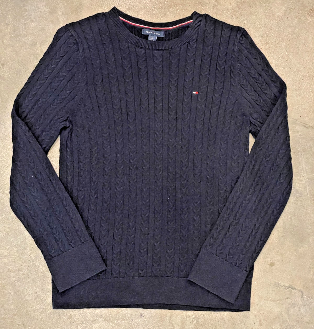 Tommy Hilfiger Cable Knit Sweater Youth L Women XS Navy Cotton Crewneck Preppy