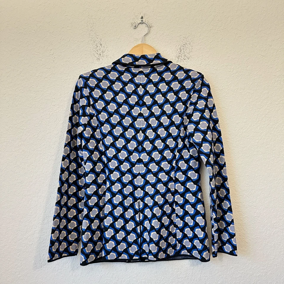 Conjunto de Pantalones Blazer DIANE VON FURSTENBERG Mujer Talla 8/4 Azul Geométrico Oficina Preppy Foto 3 de 4