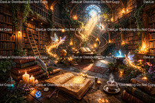 Library of the Fairies Digital AI Picture Desktop Computer Wallpaper Background
