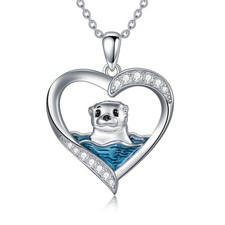 LEECCI Otter Necklace 925 Sterling Silver Sea Heart 18 inch, silver