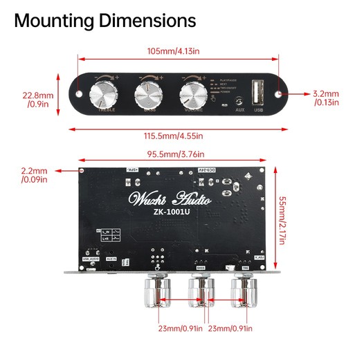 Módulo Amplificador de Potencia de Audio Bluetooth Mono ZK-1001U 100W Bajo Agudos Ajustable - Imagen 17 de 23