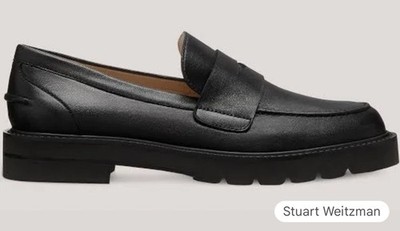 STUART WEITZMAN Parker Lift Loafer Black Nappa Leather 9 AA New Retail $700