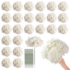 24 Pcs White Hydrangea Artificial Flowers Bulk, Faux Hydrangea Full Flowers H...