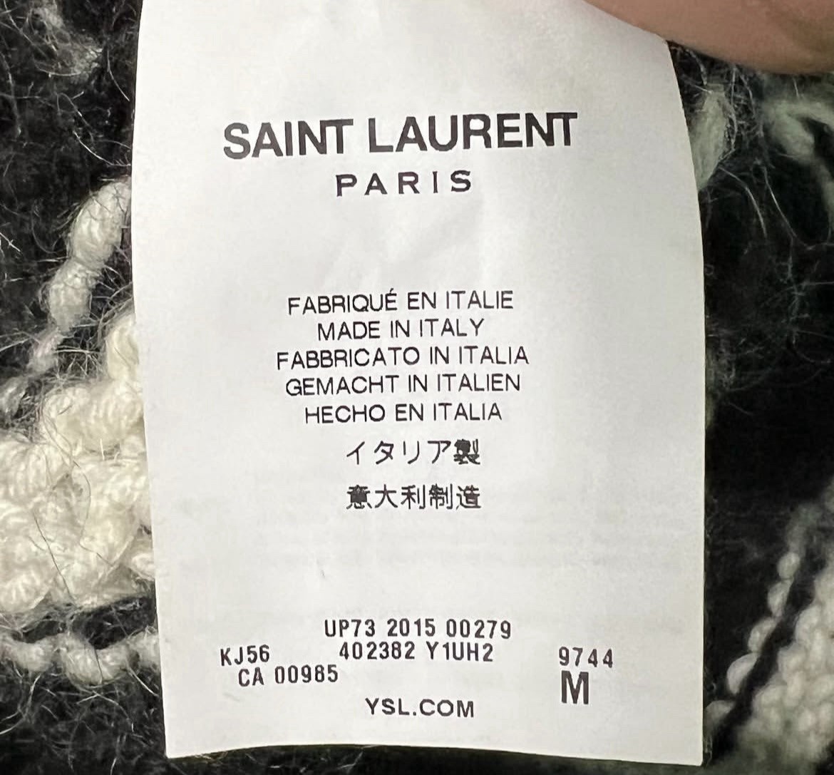 Maglione maglia YSL SAINT LAURENT a righe lana mohair scartamento largo Hedi Slimane SS15