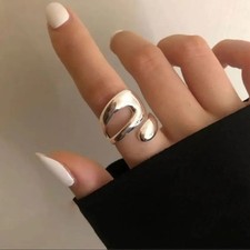 925 Solid Sterling Silver Ring, Chunky Adjustable Ring, Wraparound Ring, Fashion