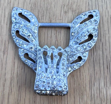 Antique Art Deco Silver Tone Pot Metal Clear Rhinestone Buckle 1930-40s 2"