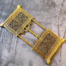 Bradley & Hubbard Antique “Frogskin” Leaves Expandable Brass Book Rack 12-22 In.