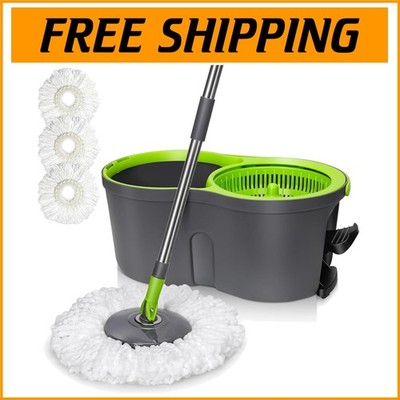 EasyWring Spin Mop Bucket System with 3 Microfiber Pads - Ultimate Floor Care