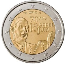 FRANCIA moneda 2 euros conm. 2010 70 ANIV. LLAMADA GENERAL DE GAULLE