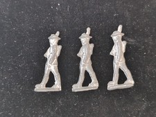 Vintage 3 Flat Cast Lead Soldier Toy Figure Military Infantry Marching W/ Rifle