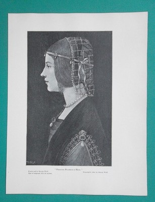 PRINCESS Beatrice d'Este Duchess of Milan - 1908 Print after J. Cartwright