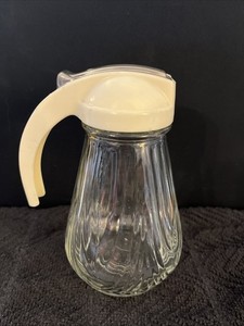 Vintage Diner Ribbed Glass Syrup Jar Dispenser Cream Handle Retro 50’s 60’s 70s