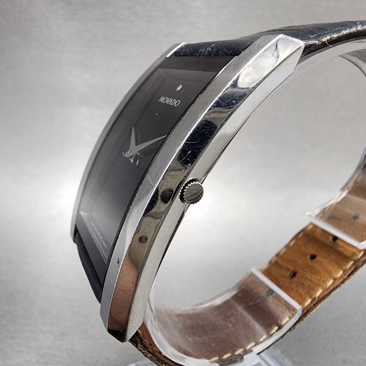 Movado La Nouvelle Tank Watch Men 30mm Black Dial Steel Rectangle