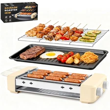 Electric Hot Dog Roller Machine,3 in 1 Indoor Grill with 360° Rotating Tray (...
