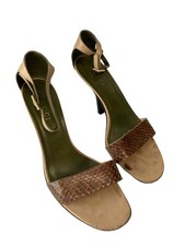 Vintage Gucci Snakeskin Brown Beige Strappy Heels Size 39c B-105