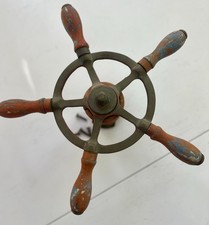 Vintage Ship Wheel Helm Brass Wood Nautical Boat Steering Wheel 5 Spoke Antique