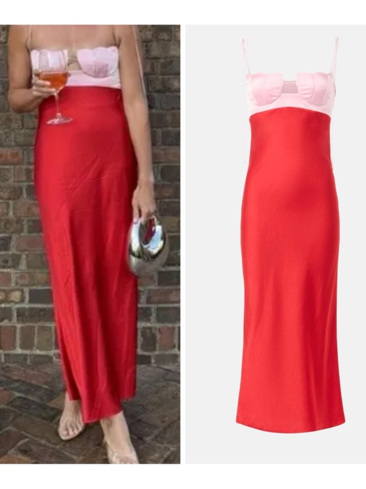 Vestido midi Anna October bicolor rojo y rosa 'Artena'