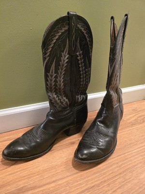 Vintage Larry Mahan Black Leather Cowboy Boots Size 9D Made In Usa