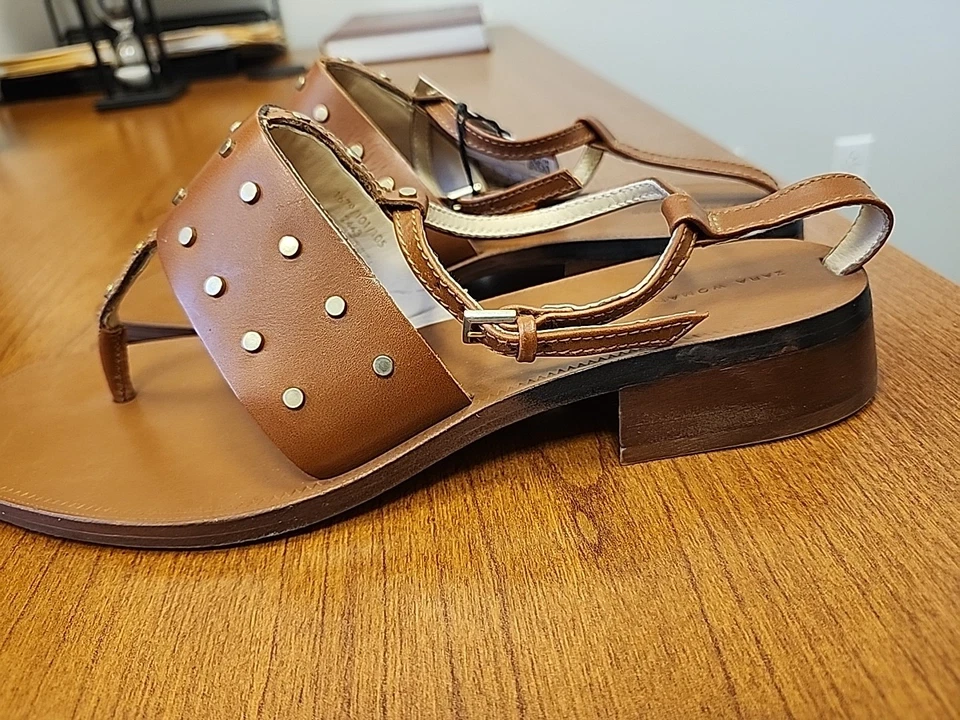 Sandalias Zara Mujer Marrón Tachonadas con Correas al Tobillo Talla 9 Nuevas con Etiquetas Foto 2 de 4