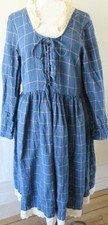 Ewa i Walla Blue Checked Linen Tie-Up Dress w/ Eyelet Trim