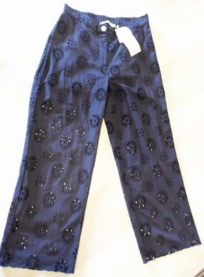 NWT Nice Things Paloma S Blue Cotton Eyelet Ankle Pants Partial Lining-40-8-$144
