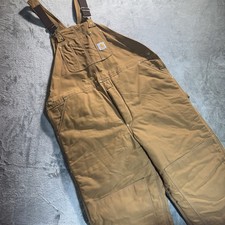 Vintage Carhartt R03 Duck Insulated Bib Overalls Brown 44x32 Made in USA Union