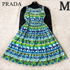 PRADA Dress Size 38 Chest 38cm Length 85.5cm Green Multi Color Cotton