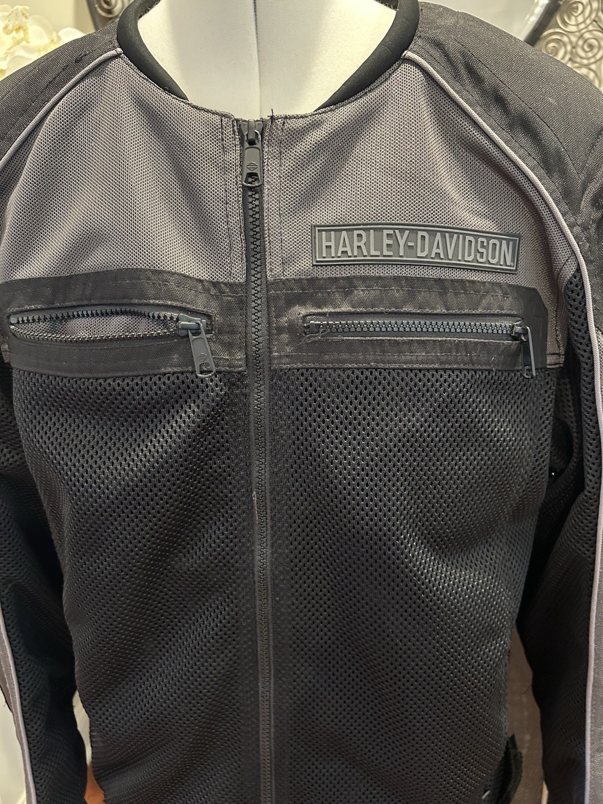 Harley-Davidson Mesh Motorcycle Riding Jacket Men’s Large Black Gray #188