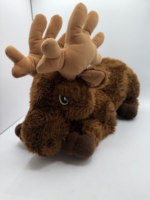Aurora Moose Elk Plush Brown Lying Down Floppy 19'' Large Deer Antlers