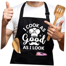 Funny Cooking Aprons for Men, I Cook As Good As I Look Black Chef Apron, 