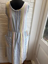 Vintage Pastel Stripe Crepe Dress Sleeveless Summer Dress Pockets Retro