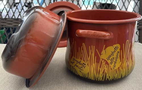 MCM Orange ENAMEL Stock POT LID STRAINER STEAMER Boiler Pasta Lobster Spaghetti - Picture 17 of 23