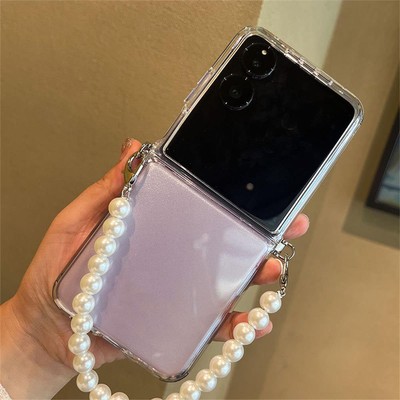 Luxury fashion Cute Pearl Strap Wrist Phone Case Back Cover For xiaomi mix flip2