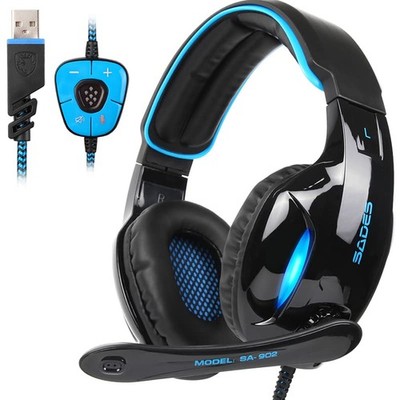 SADES SA902 Stereo Gaming Headset 7.1 USB Surround Sound Standard, Black Blue