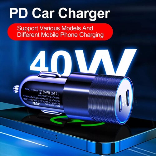For iPhone 15 Pro Max Plus Samsung S24+ 40W USB-C Fast Car Charger Type-C Cable - Picture 3 of 25