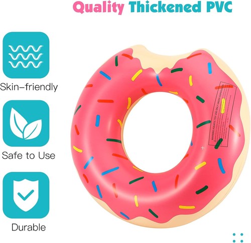 Pack of 2 Inflatable Donut Swimming Rings Floats Adults Kids Summer - Picture 3 of 10