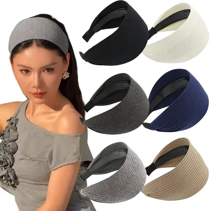 New Soft Wide Knitting Cotton Hairbands for Women Girls Korean Neutral Solid Tur