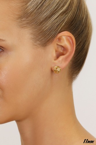 14K Real Solid Gold Polished Love Knot Sleeper Studs Earrings Push-back 11mm - Picture 2 of 7