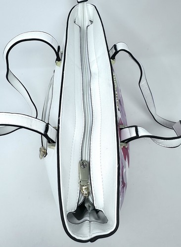 NWOT Adrienne Vittadini Purse Tote Bag Vegan Leather White Poppy Garden Floral - 第 11/19 張圖片